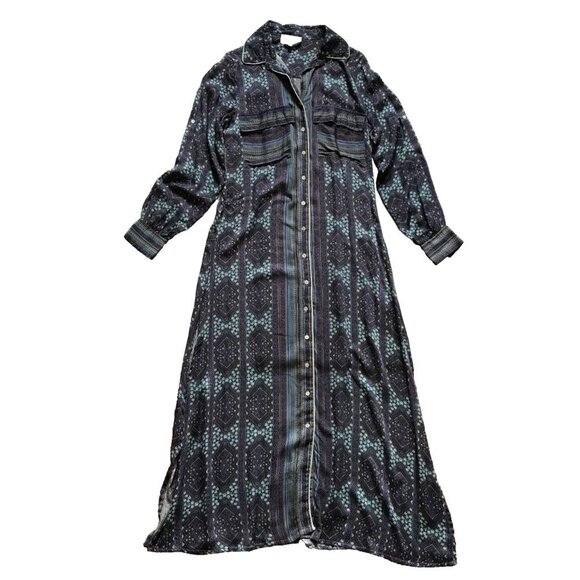 Omika Dresses & Skirts - Omika Palma Maxi Shirt Dress Womens XS Blue Long Sleeve Button Down Modal Boho